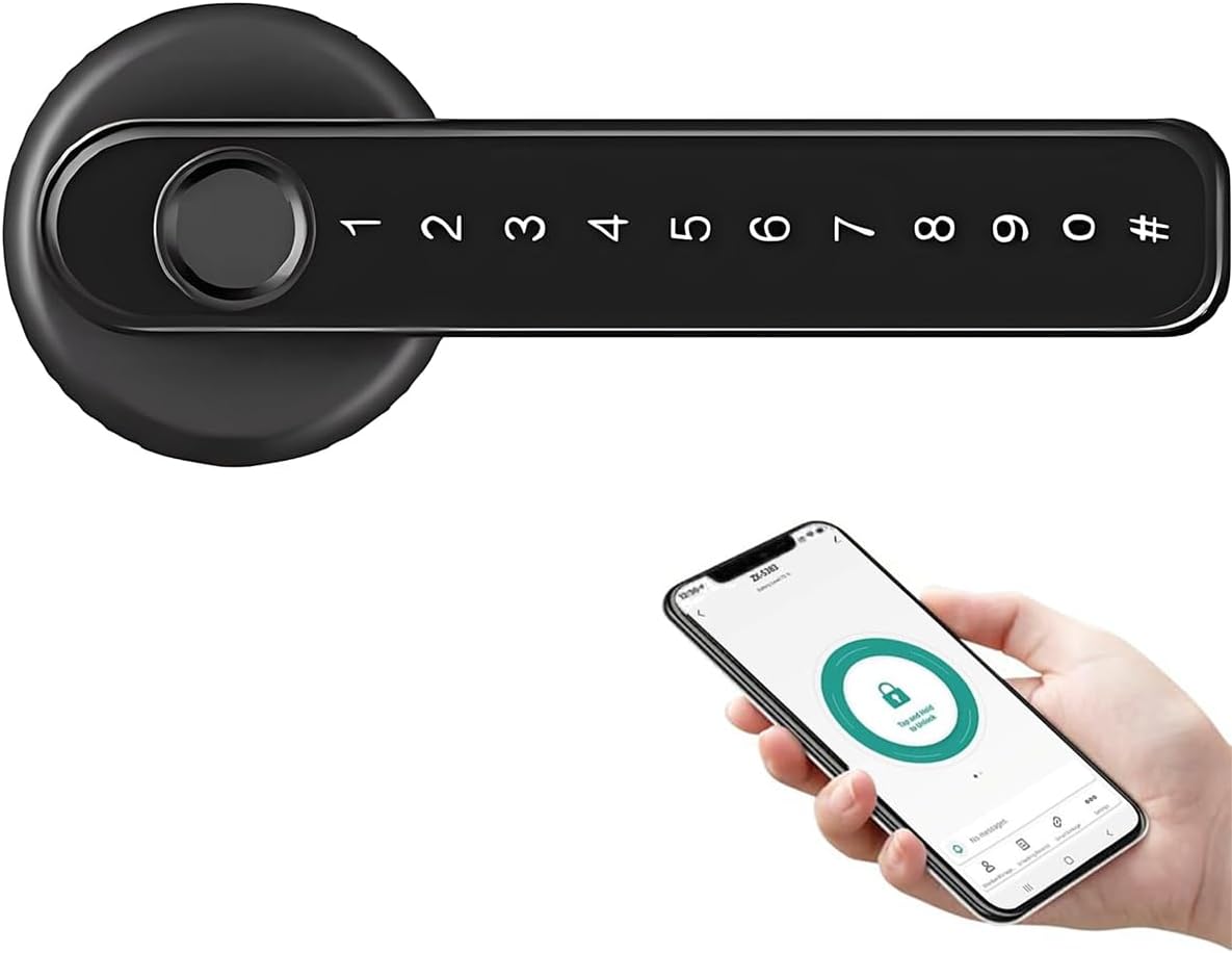 Cerradura biomtrica de huellas dactilares para puertas de madera, Bluetooth electrnico, compatible con Tuya Smart Lock para mando a distancia, control de desbloqueo sin llave, color negro