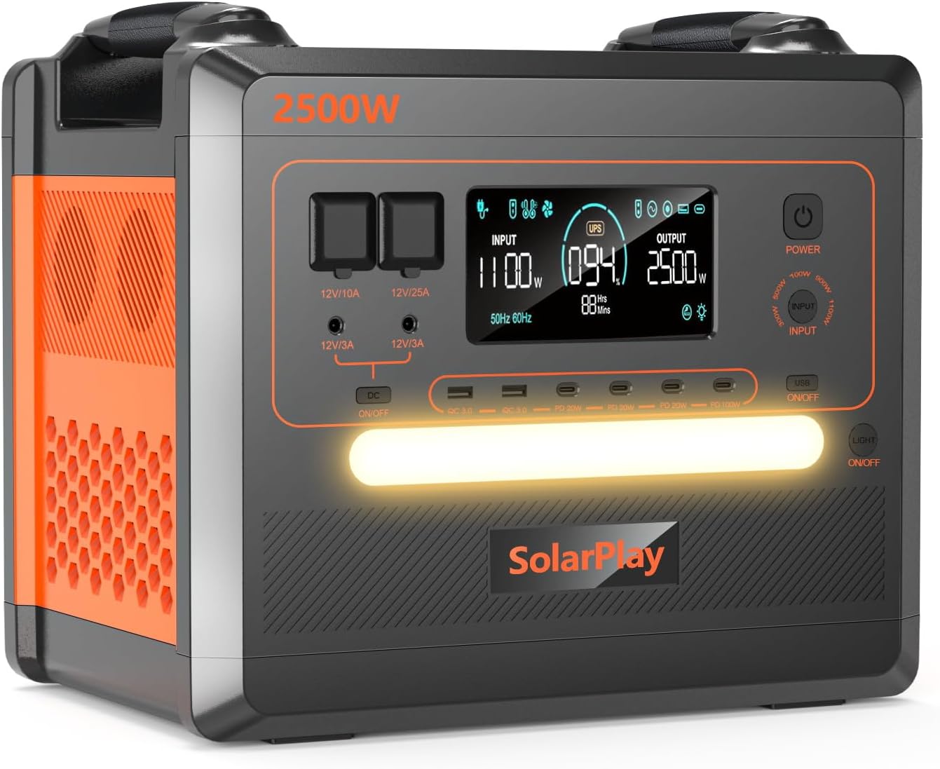 SOLARPLAY Estacion de Energia Portatil 2500W, 2300Wh Generador Solar con Batera LiFePO4, Salida 12 Puertos, Power Station Portable para Camping, Autocaravana, Emergencia (Q2402M)