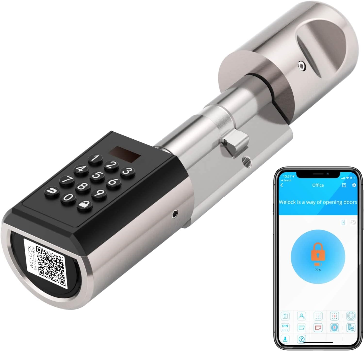 WELOCK Cerradura Electronica Cerradura Inteligente con Cdigo, Bluetooth y WiFi, Smart Lock Fcil de Instalar Plata