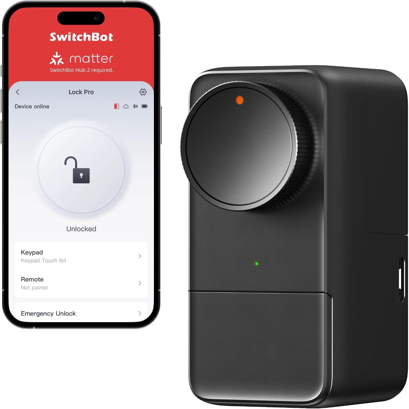 SwitchBot Lock Pro Inteligente, de Acceso Sin Llave, Cerradura Inteligente Puerta Delantera, Adaptable al Cerrojo Existente en Minutos, Aadir Hub 2 a Soportes Matter, Alexa, Google, IFTTT