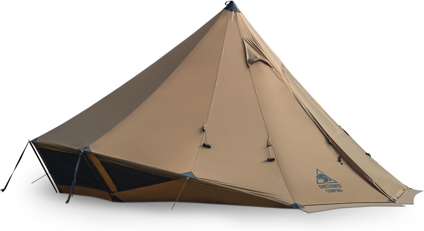OneTigris Gastropod Teepee Tent for 3-6 Person 4 Seasons with Oven Hole Pyramids Waterproof 3000mm for Camping Outdoor Family