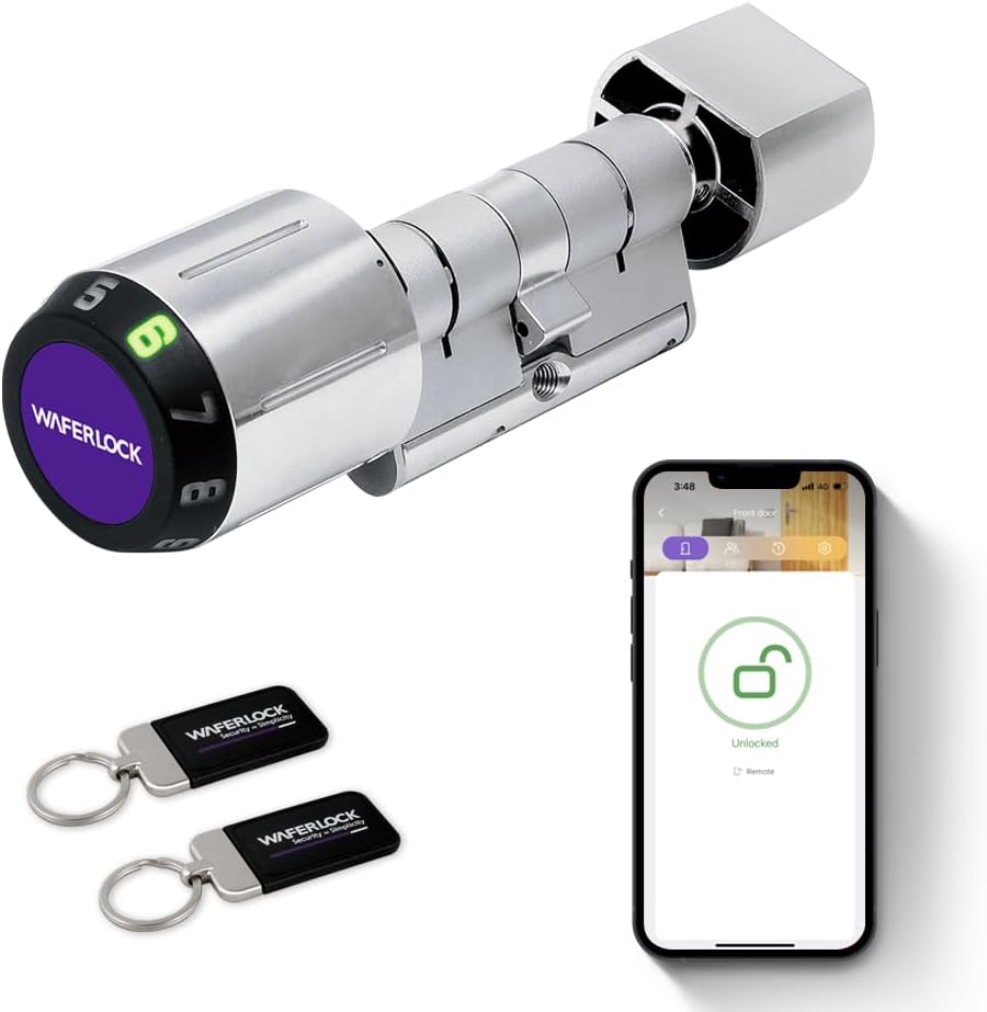 WAFERLOCK C760 Smart Lock  European Cylinder with App, Bluetooth, RFID and PIN | IP68, Fire and Drill Resistant | EN15684 Certified | 35/3550 mm (7085 mm) | Nickel