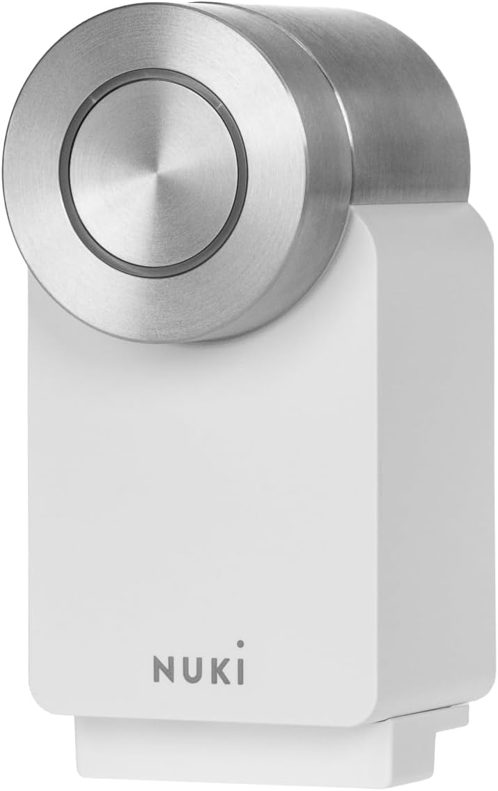 Nuki Smart Lock Pro (4th Generation), Smart Lock with WiFi and Matter for Remote Access, Electronic Lock Turns Your Smartphone into a Key, Battery Powered, White