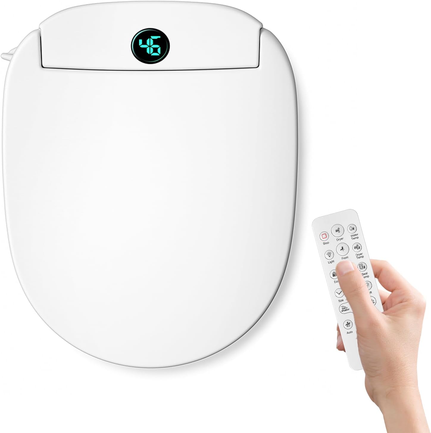 Asiento de Inodoro Inteligente Calefactable con Boquilla  Bidet con Agua Caliente y Secador, Esterilizacin UV | 4 Modos de Limpieza, Presin Ajustable, Boquillas Autolimpiables y Luz Nocturna