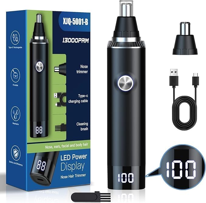 Brigin Cortapelos Nariz y Oreja Profesional Indoloro,Recortador Pelos Nariz Vello Facial,Quita Pelos resistente agua USB recargable,Hoja de Doble Filo Impermeable Fcil de Limpiar (XJQ-5001)