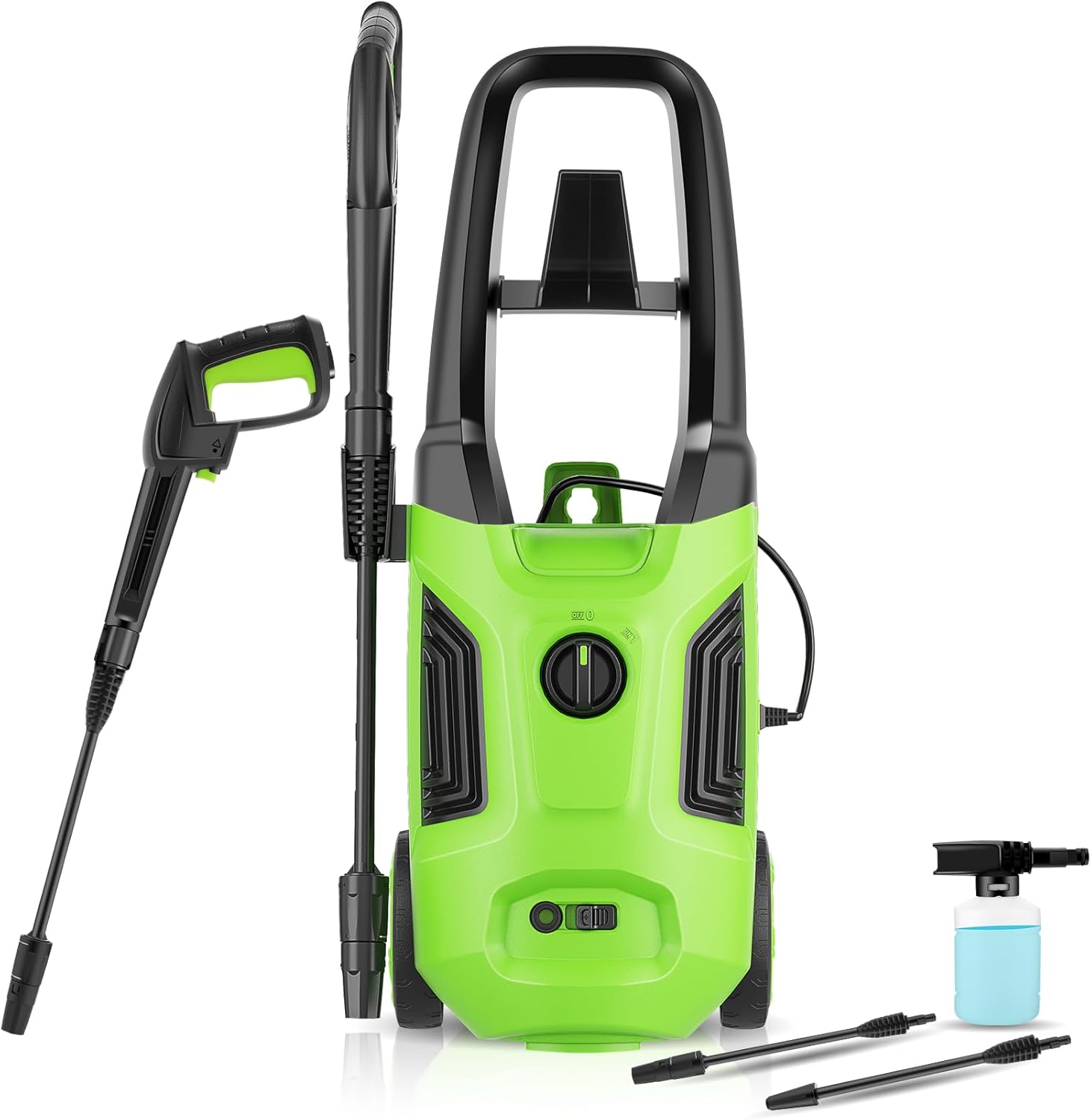 COOCHEER High Pressure Washer 2200W 170 Bar 450 L/H, 5 m High Pressure Water Pipe + 5 m Power Cable, High Pressure Gun for Cars/Fences/Garden/Patios (Green)