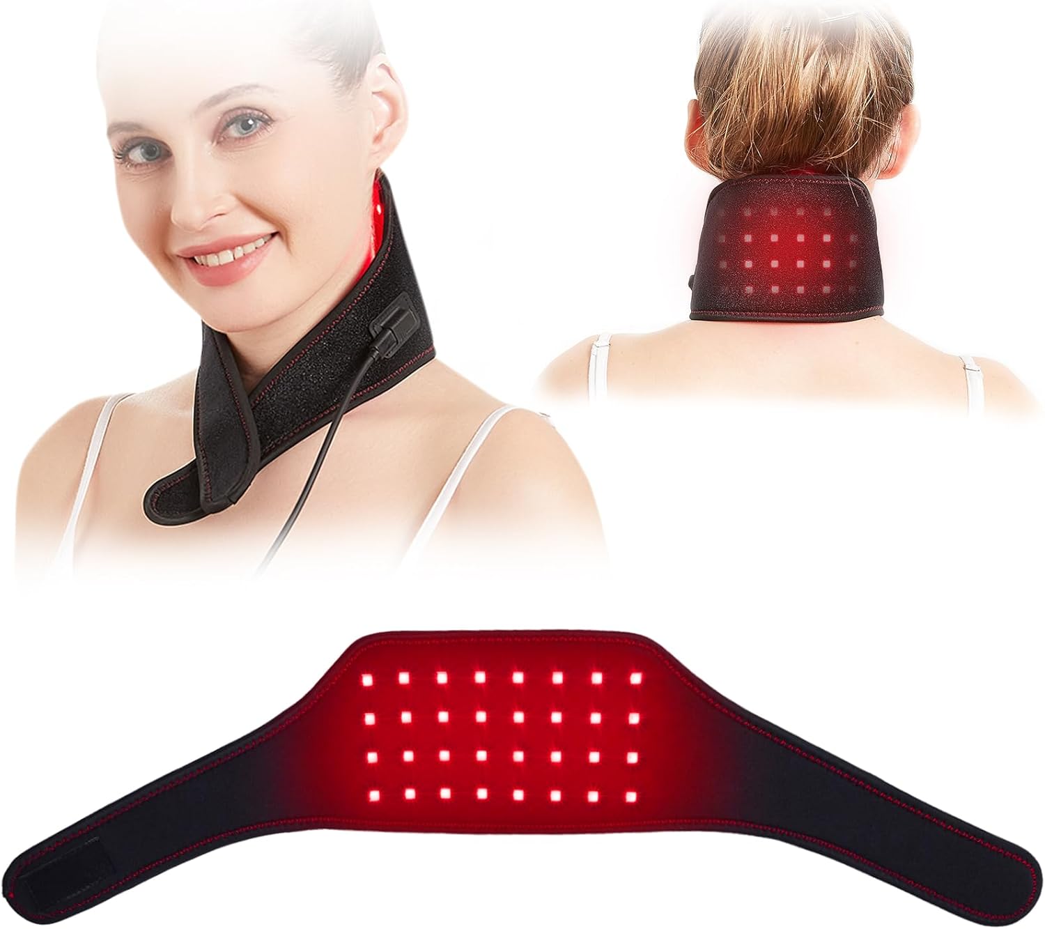 JOBYNA Terapia de luz Roja e Infrarroja para aliviar dolor de cuello, 660nm y 850nm Lmpara de Infrarrojos Cinturon luz Roja Terapia para el cuerpo, Modo de Pulso, Temporizador, Temperatura Ajustable