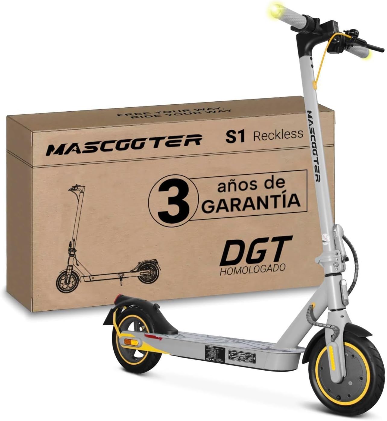 MASCOOTER Patinete Elctrico Adultos Homologado DGT - Intermitentes & Regeneracin de Batera al Frenar - 300W-600W MAX, 20km Autonoma - Frenos Elctricos y de Disco AER - App Mvil