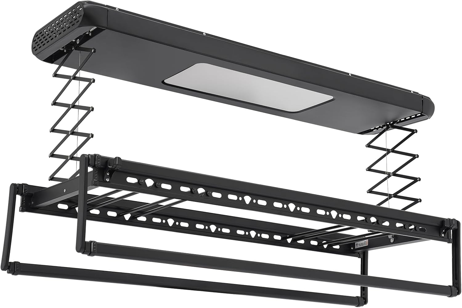Shalmidor Electric Clothes Airer Ceiling Mounted Clothes Airer Remote Control Clothes Airer with Ceiling Extendable Clothes Rack for Underwear, LED Lighting, 125 x 31 x 7 cm (Black)