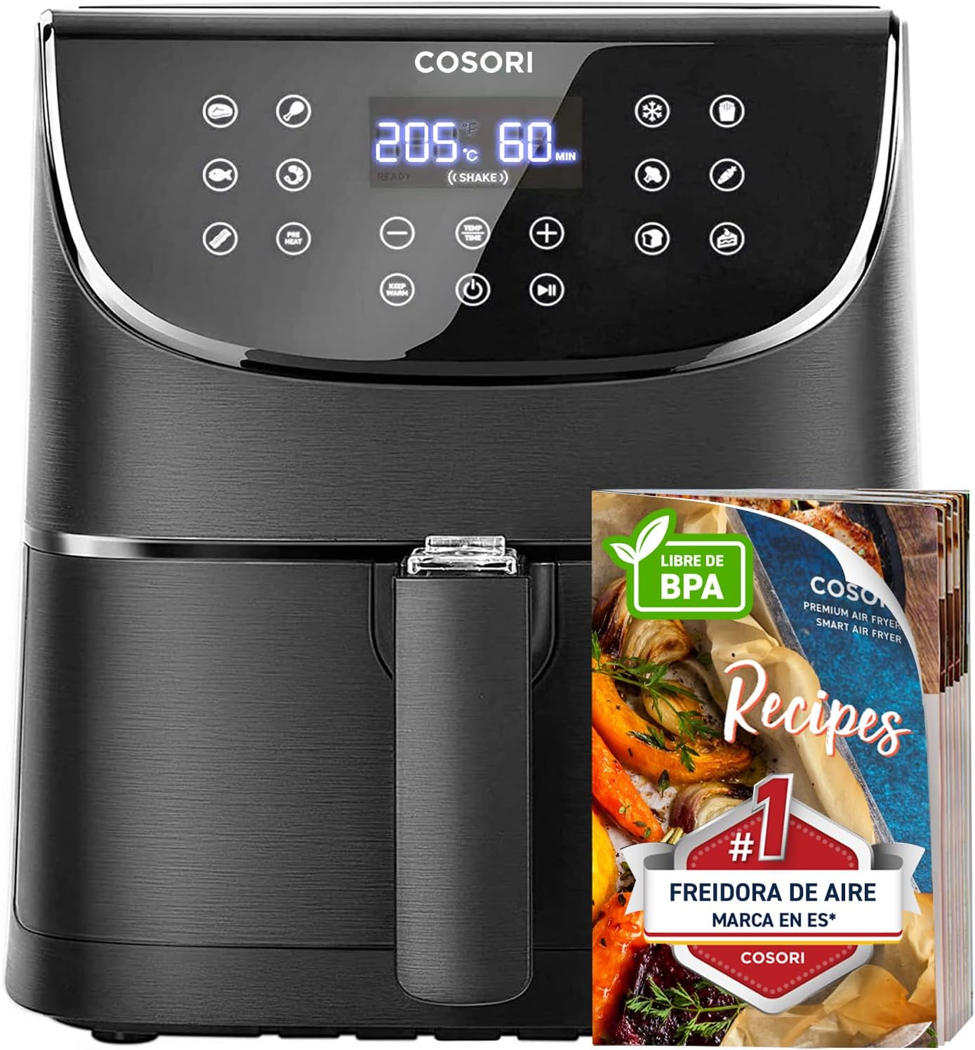 Cosori Freidora de Aire 5.5L Interior Metlico Real, Air Fryer Diseo Antixido, Tecnologa Calefaccin Uniforme, 100 Recetas, Reduccin de Grasas para una Vida Saludable, Eficiencia Energtica, 1700W