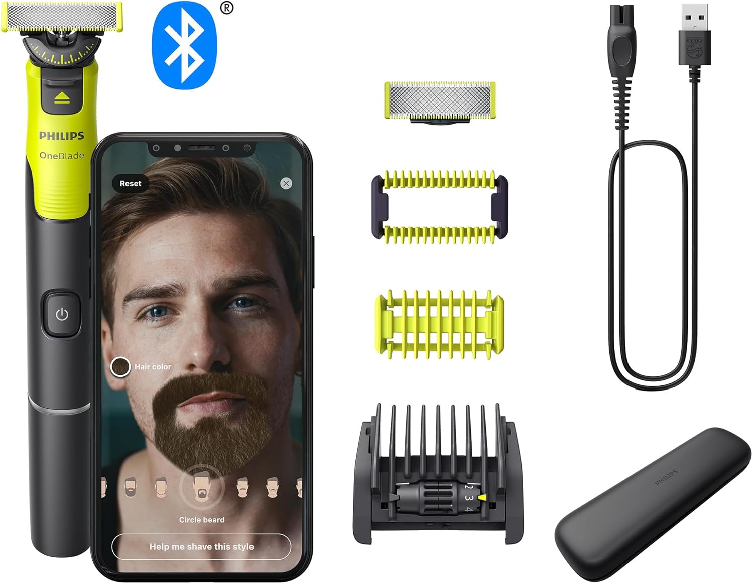 Philips OneBlade 360 Autntico Barbero, Afeitadora y recortadora elctrica facial y corporal Conectado, cuchilla 360, cuchilla original, peine ajustable 5en1, kit corporal, estuche de viaje, QP4631/65