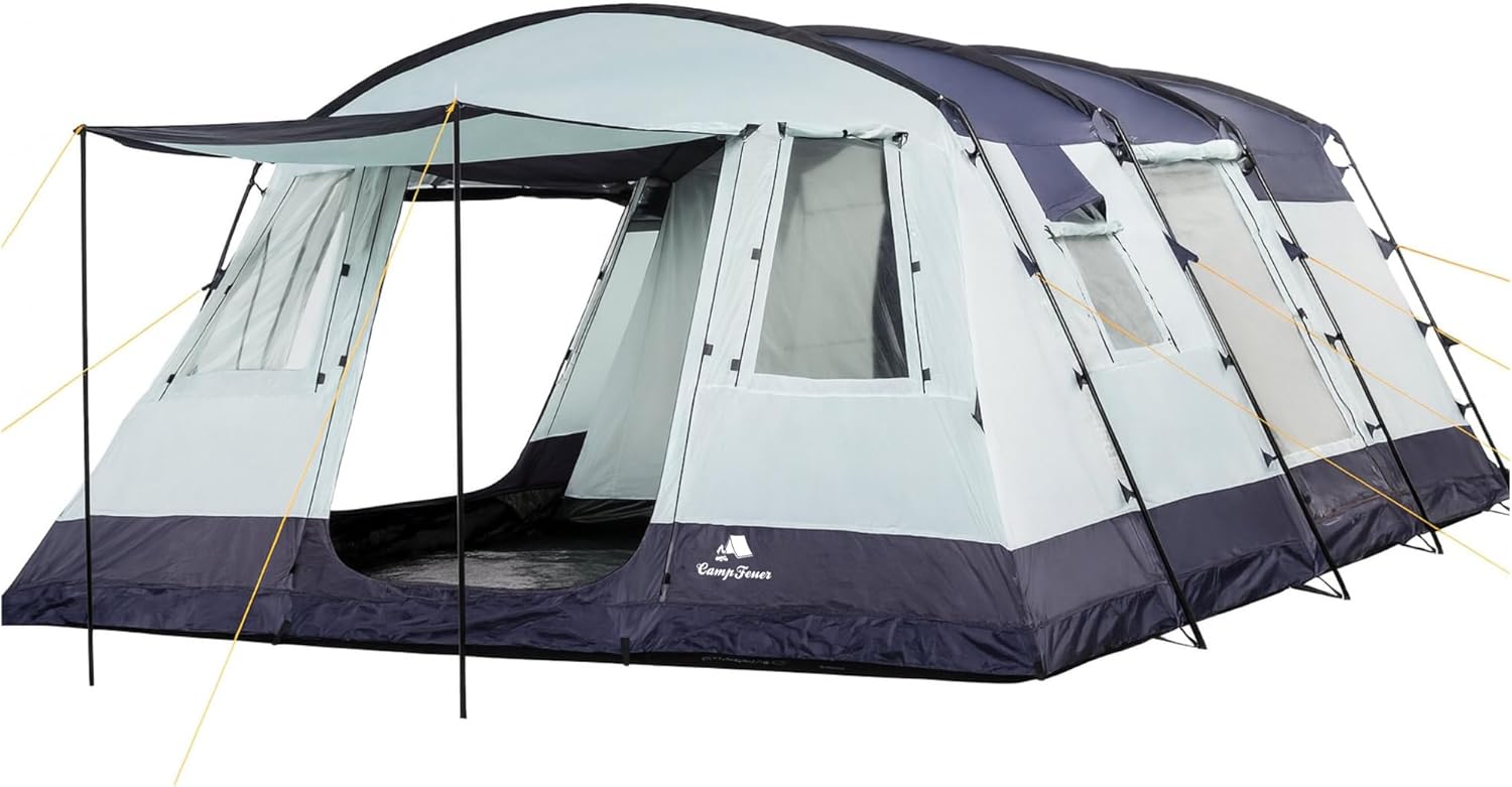 CampFeuer XtraL Extra Large Family Tent | 6 Person | 5mm Water Column | Blue/Grey | Tunnel Tent with Large Foyer | Firmly Stitched Floor | Group Tent