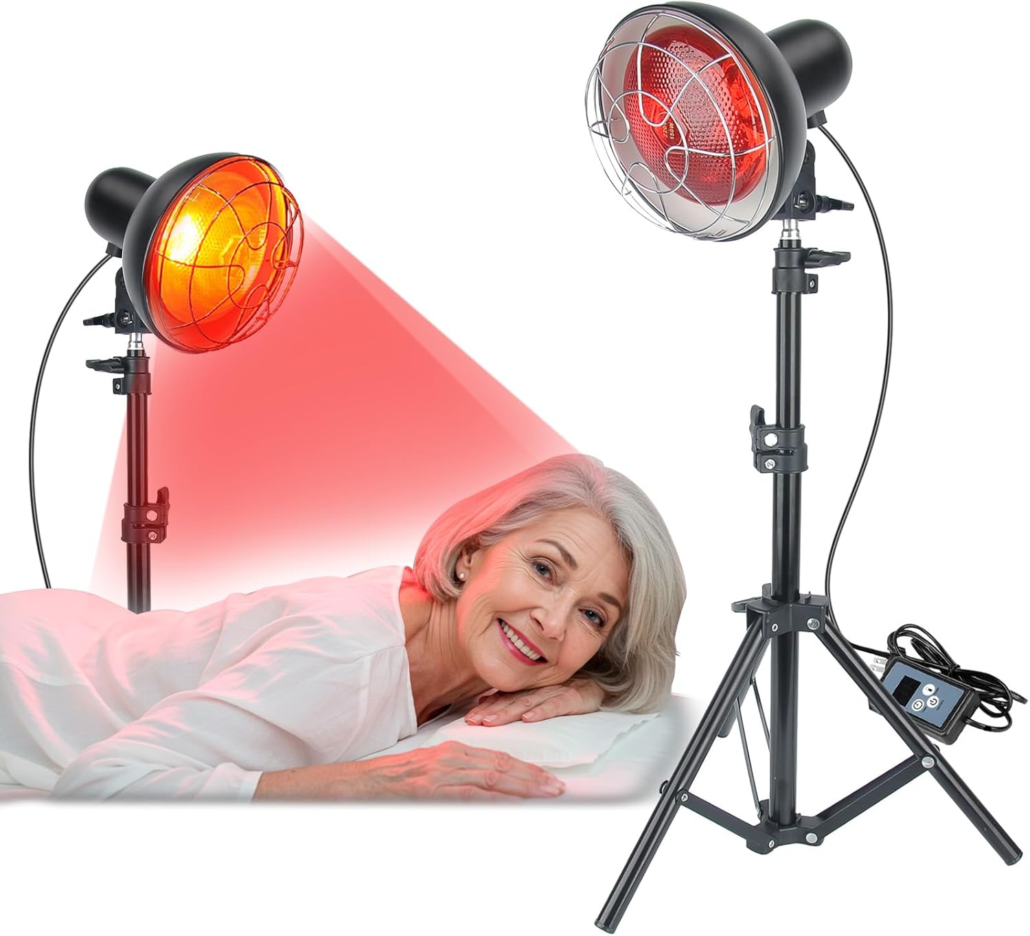 Infrared Lamps, 150W Infrared Lamp, Red Light Lamp with Timer, Infrared Heat Lamps with Floor Stand, Red Light Therapy with Adjustable Temperature
