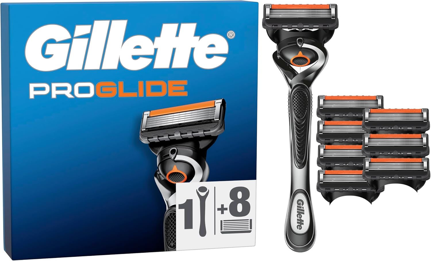 Gillette Proglide Maquinilla De Afeitar Para Hombre Con Recambios, 1 Mango Con Tecnologa Flexball, 8 Cuchillas Con Doble Lubricacin y Recortadora De Precisin