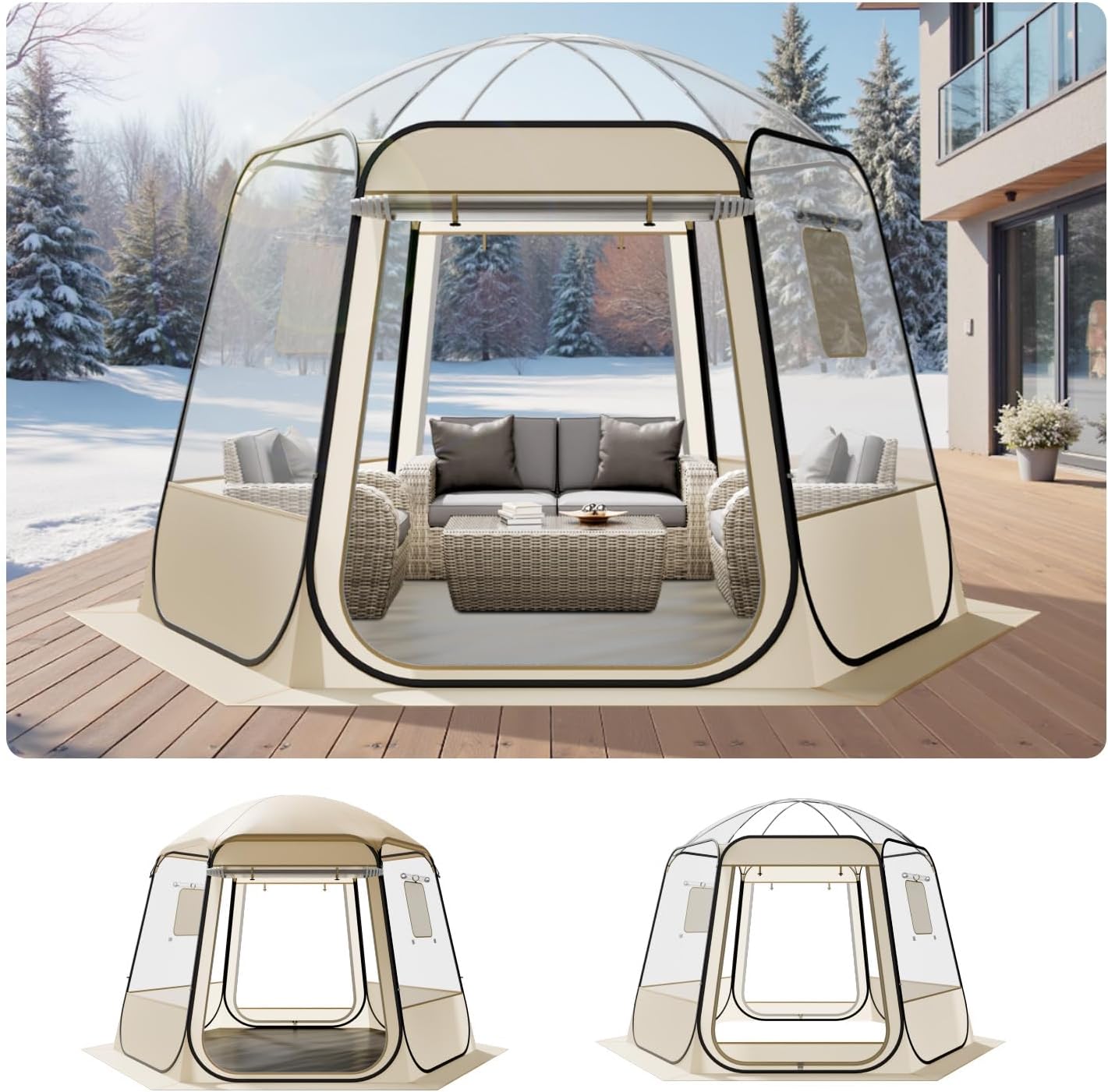 VEVOR Folding Tent, 305 x 275 x 220 cm, Waterproof and UV Resistant, Transparent Tent with Windows and 540 Panoramic View for 4-8 Persons for Patio and Garden
