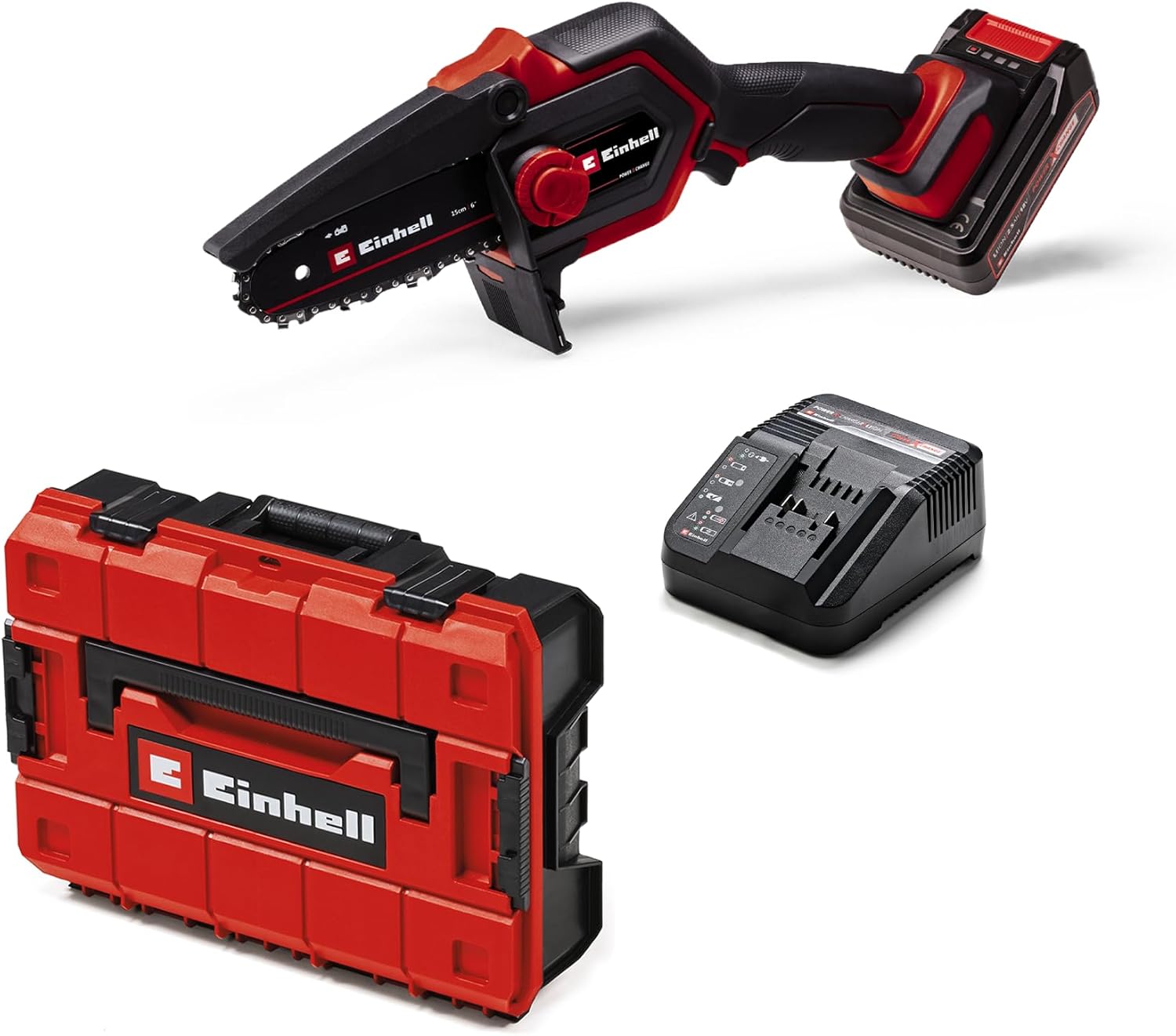 Einhell GE-PS 18/15 Li BL Power X-Change Kit (18 V, Brushless, Cutting Length 12.5 cm, without Tools), Includes 2.5 Ah Battery, Charger, Electronic Case and Starter Kit