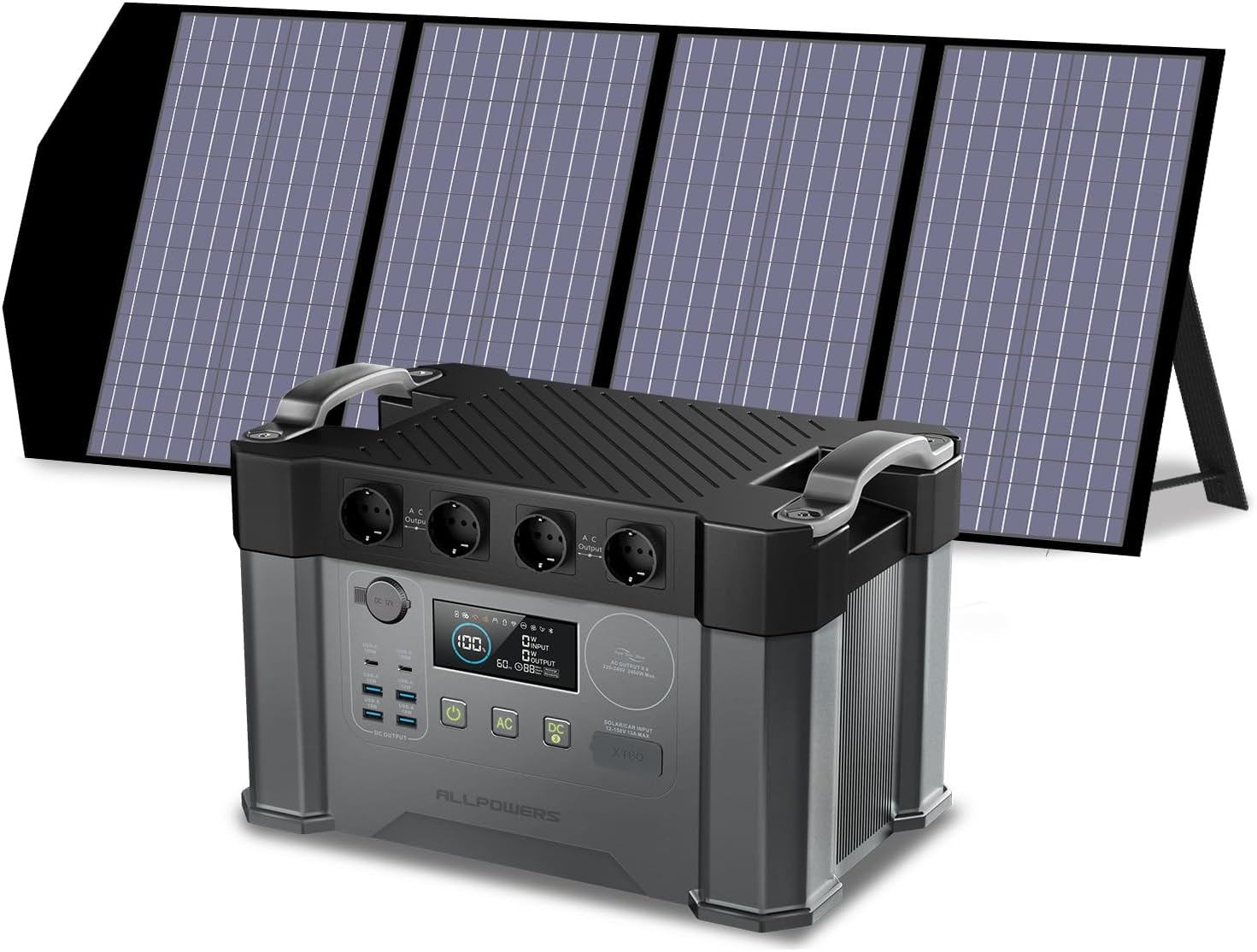ALLPOWERS 2400W Estacin de energa porttil S2000 Pro batera porttil LiFePo4 de 1451Wh generador solar de salida de CA 4x2400W con MPPT y SAI15ms (S2000 PRO+SP029(140W))