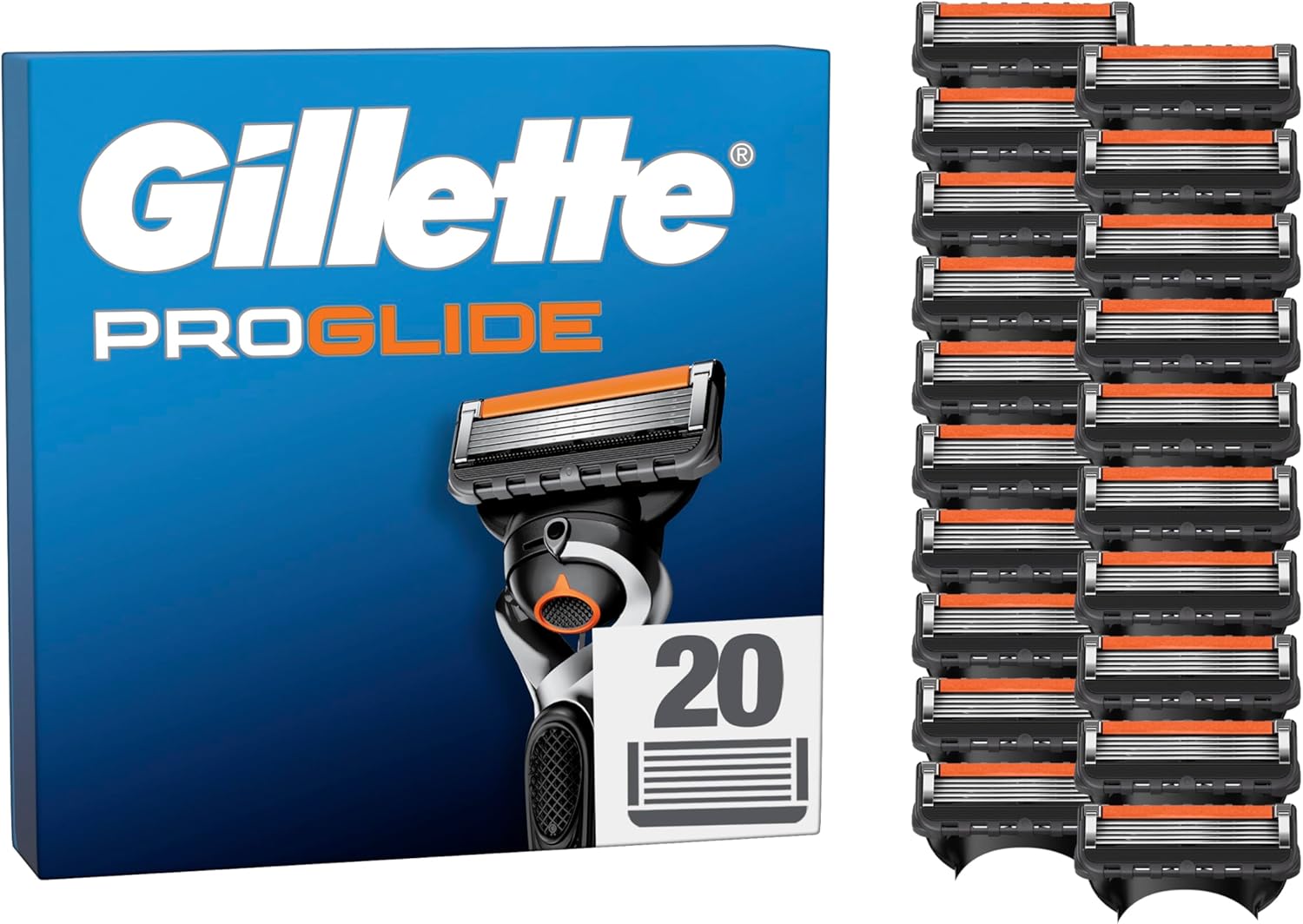 Gillette Proglide Pack de 20 Recambios Para Maquinillas De Afeitar Para Hombre, Cuchillas De Afeitar Con Doble Lubricacin y Recortadora De Precisin