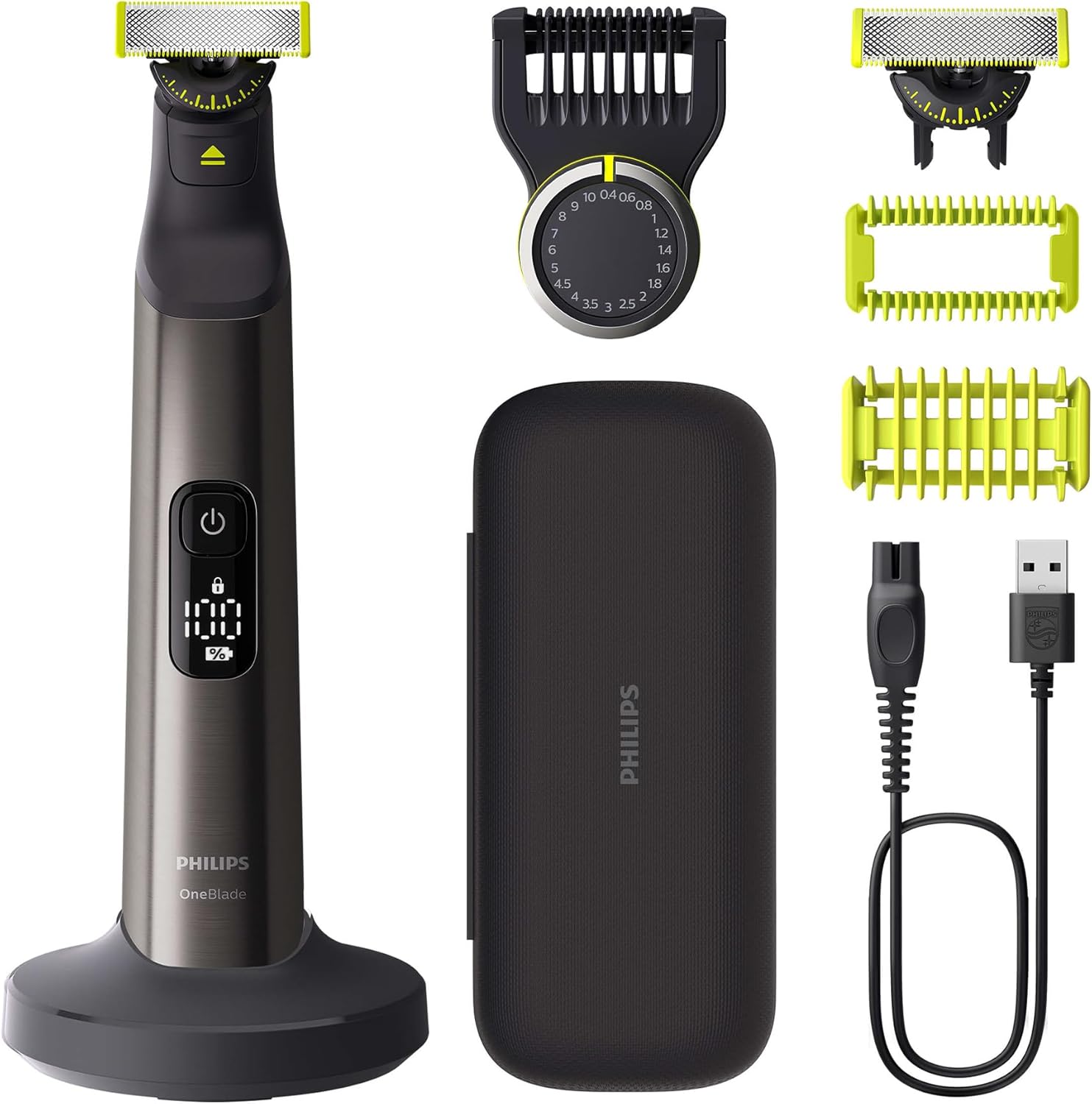 Philips OneBlade Pro 360 Barber, Electric Facial & Body Shaver & Trimmer, 2 Blades 360, 14 Length Comb, Body Kit, Charging Stand, Travel Case, Black, QP6652/30