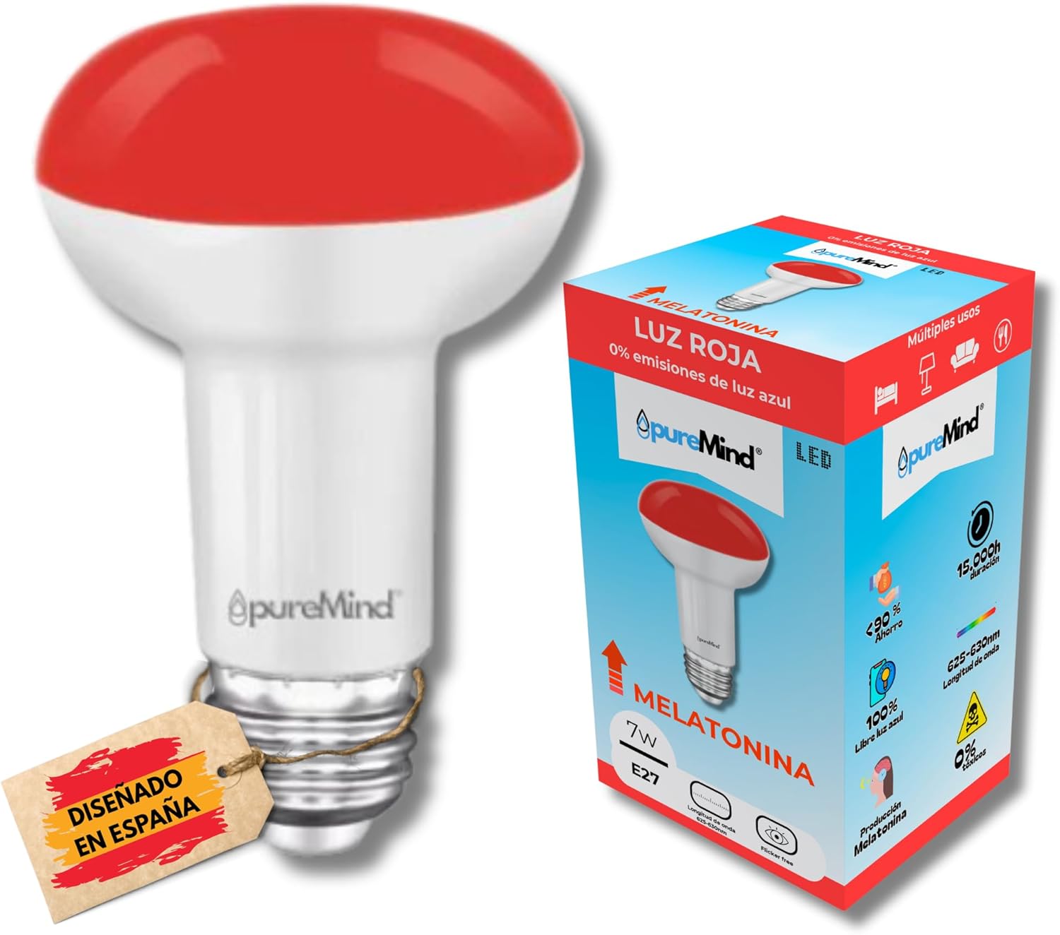 Puremind Melatonin E27 Red Night Light  Light Therapy Red Light  Flicker Free Technology + 0% Blue + Standard Thread + Improvement of Rest Rhythm