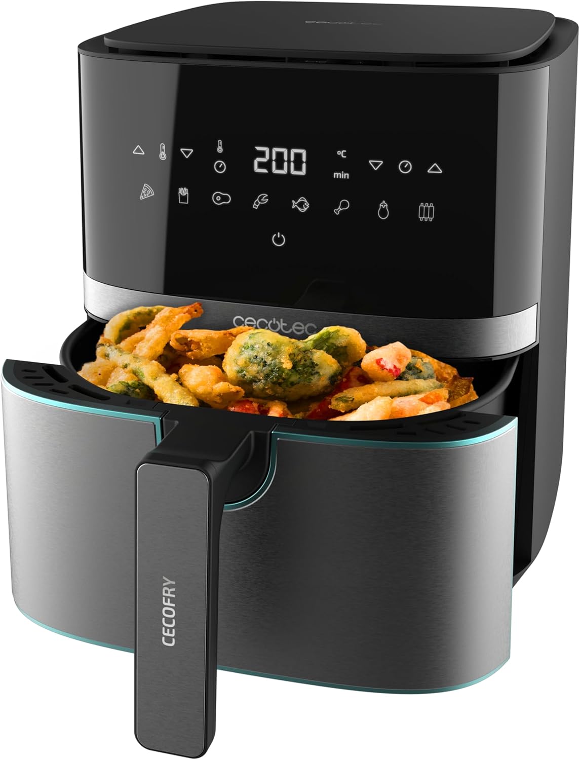 Cecotec Cecofry Full InoxBlack 5500 Pro 5.5 L Hot Air Fryer, 1700 W, Diet and Digital, Touch Panel, Stainless Steel Finishing, PerfectCook Technology, Thermostat, 8 Modes