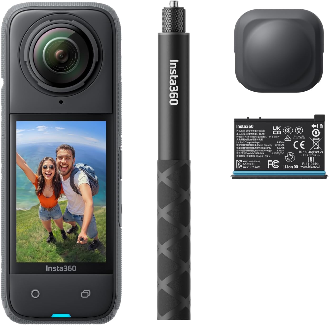 Insta360 X4 Starter Bundle 8K 360 Waterproof Action Camera, 4K Wide Angle Videos, Invisible Selfie Effect, Detachable Lens Protection, 135min Battery Life, AI Edition