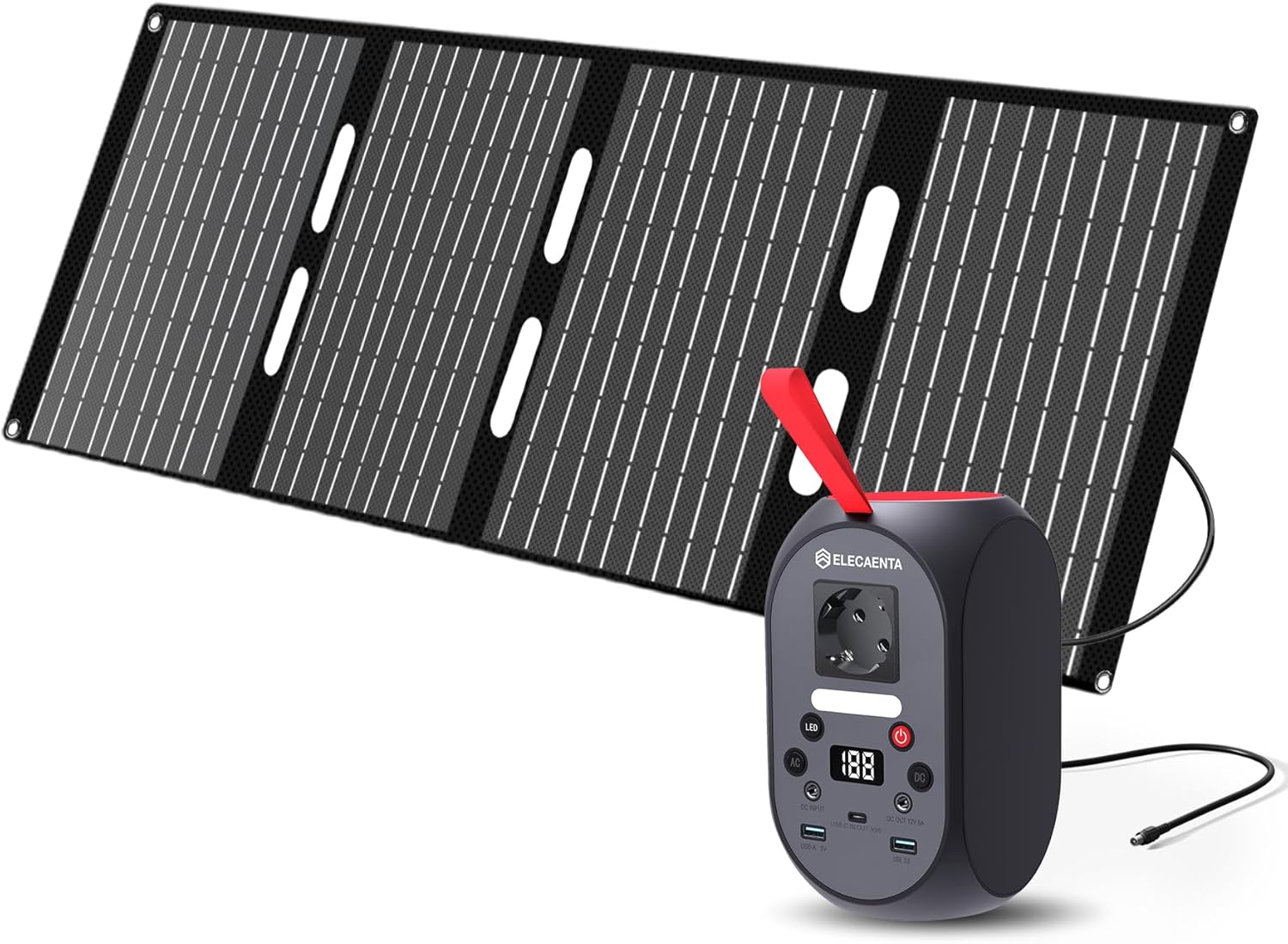 ELECAENTA Portable Power Station 99Wh with ETFE Portable Solar Charger 60W, Portable Accumulator Energy LiFePO4 Backup Battery for Camping and Emergency
