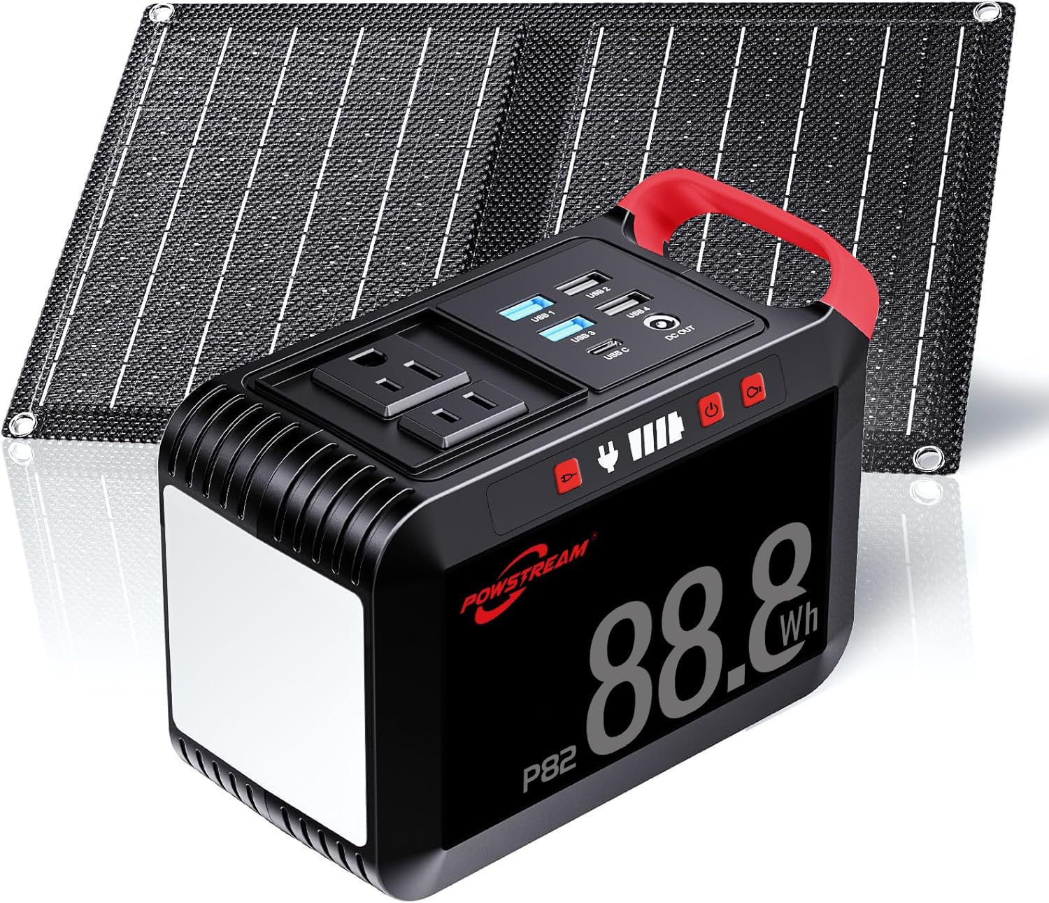 POWSTREAM - Generador solar de 88.8 Wh con panel solar incluido, batera de iones de litio con salida USB de CA para acampar al aire libre, aventuras, hogar, emergencias y viajes