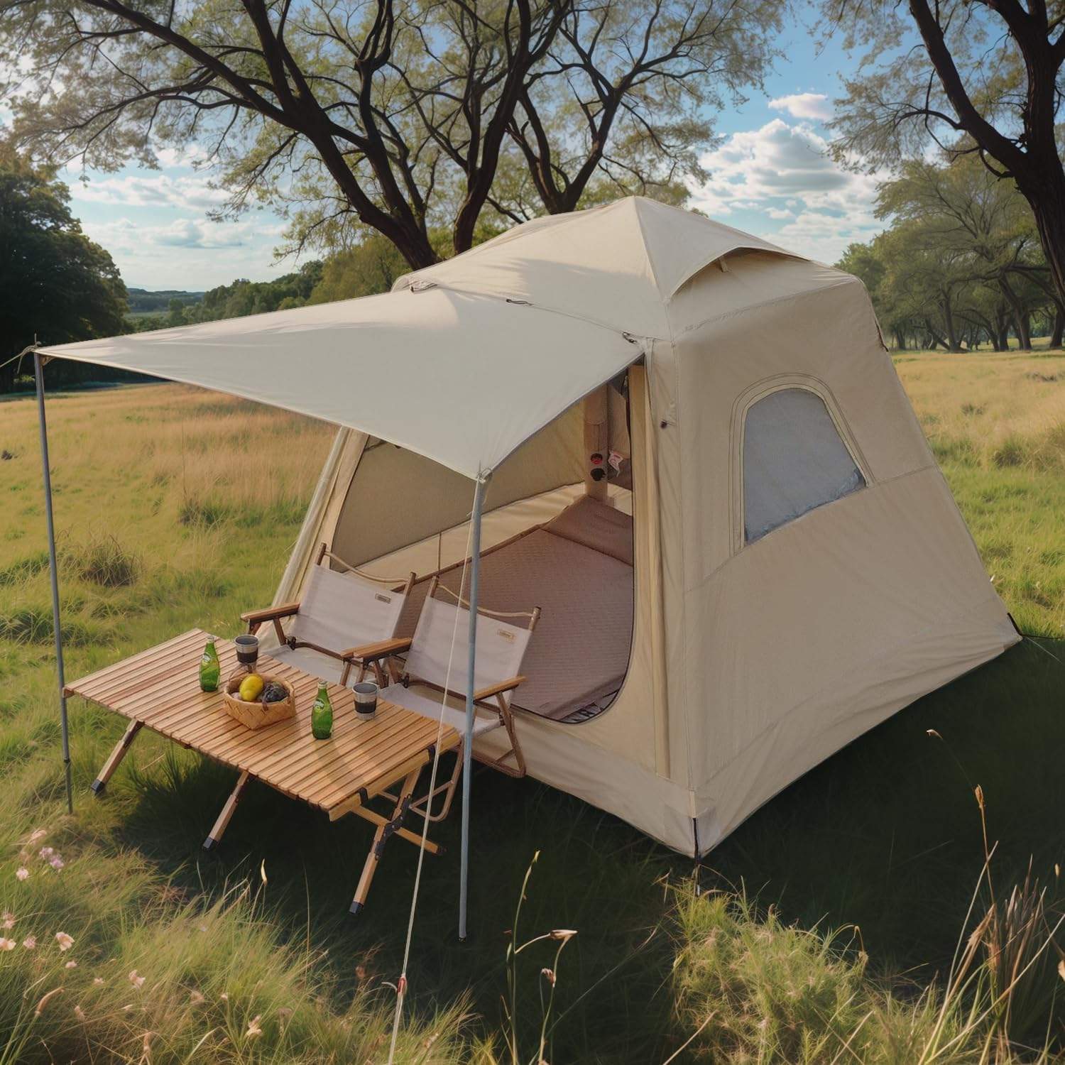 Tienda de Campaa Hinchable Grande para 3-4 Personas  Inflado Rpido, Impermeable 2000mm+, Tienda Familiar 4 Estaciones, Montaje Sencillo