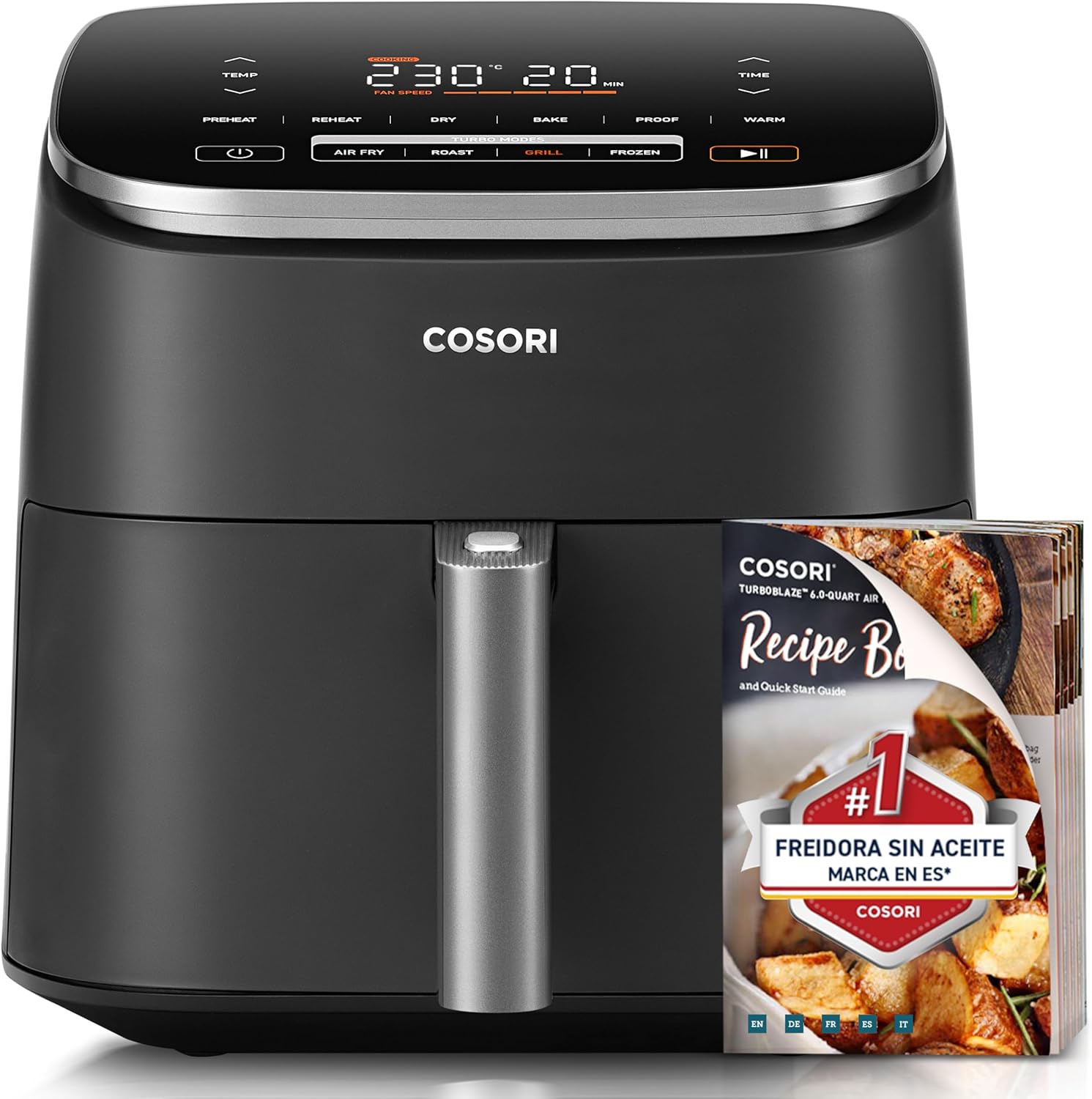 COSORI Freidora de Aire Turbo Blaze 6L, Air Fryer 46% Ms Rpida con Motor DC, Freidora sin Aceite 9 en 1, con 117 Recetas de Chef, Apta para Lavavajillas, Frer, Hornear, Asar, Deshidratar, 1725W