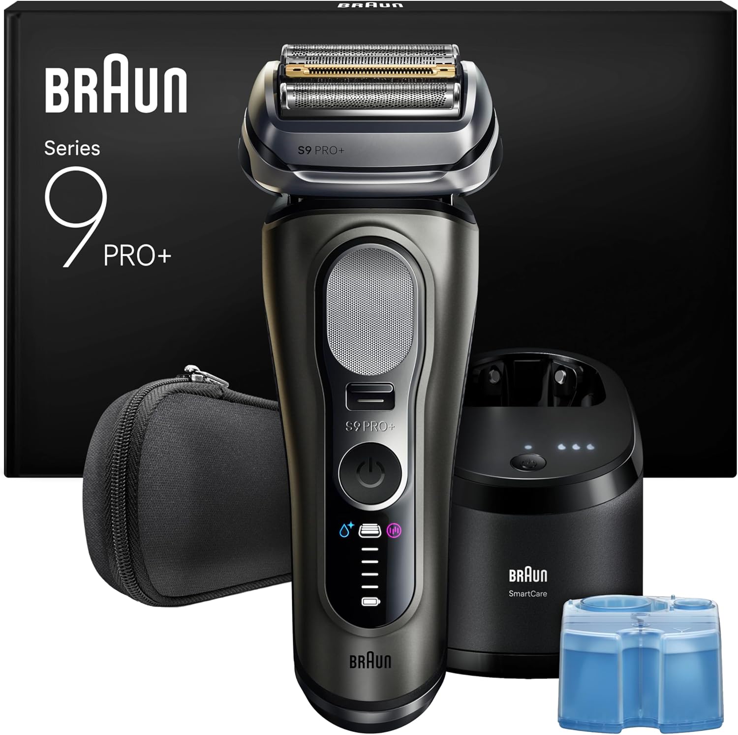 Braun Afeitadora Elctrica Hombre Series 9 PRO+, Mquina De Afeitar Barba En Seco Y En Mojado Con Tecnologa 5+1, Inalmbrica, 60 Min De Uso, Estuche De Viaje, Centro De Limpieza, 9665CCE, Grafito