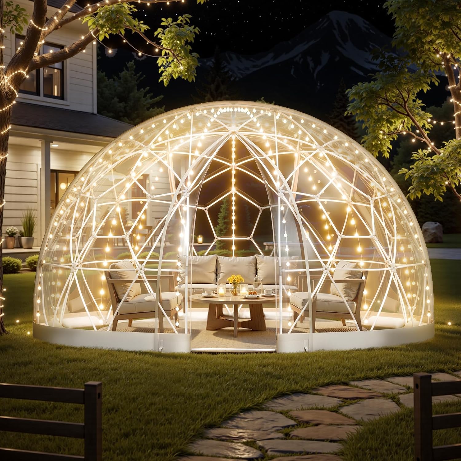 VEVOR Bubble Dome Tent 290 x 175 cm Transparent PVC Tent for 2-4 Persons with Window for Outdoor Camping Patio Garden Party Birthday Wedding